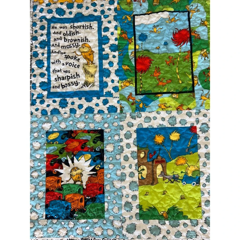 Dr Seuss The Lorax Patchwork Quilt Multicolor Storybook Nursery Blanket 36x47